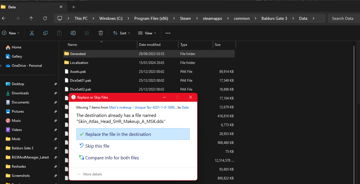 Replace files prompt